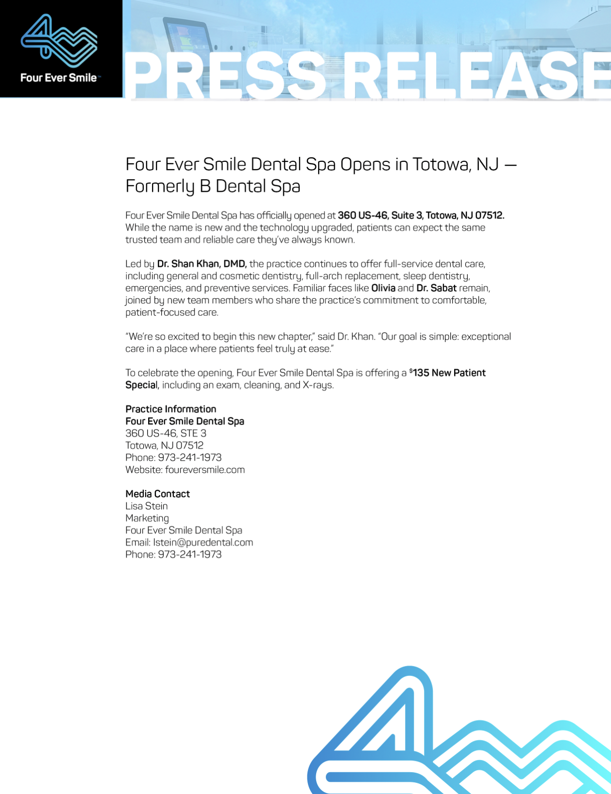 Four Ever Smile Dental Spa (formerly B Dental Spa), has just opened in Totowa, NJ.