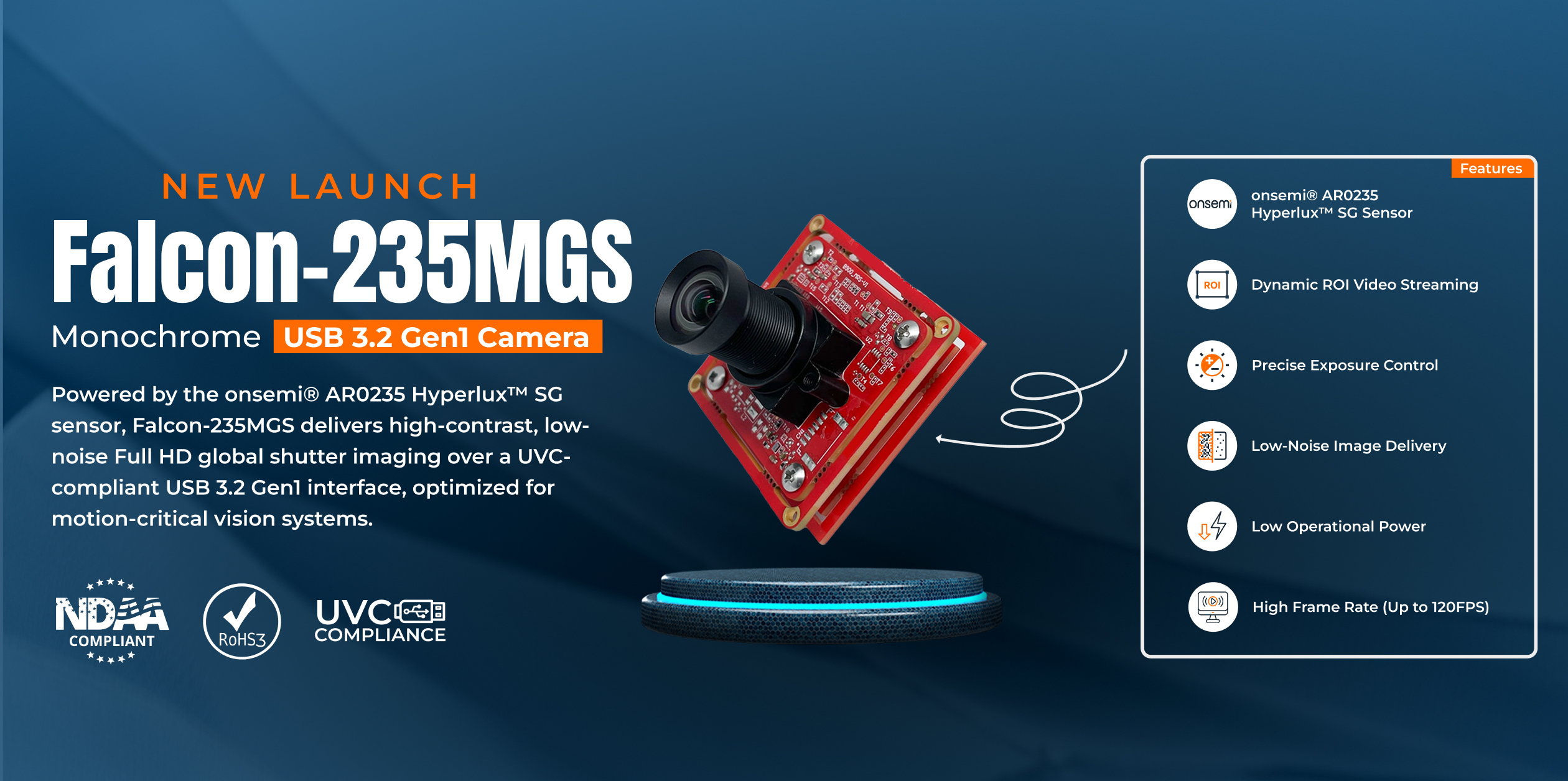 Vadzo Imaging Introduces Falcon-235MGS Monochrome Global Shutter USB 3.2 Gen1 UVC Camera Based on Onsemi AR0235 Sensor